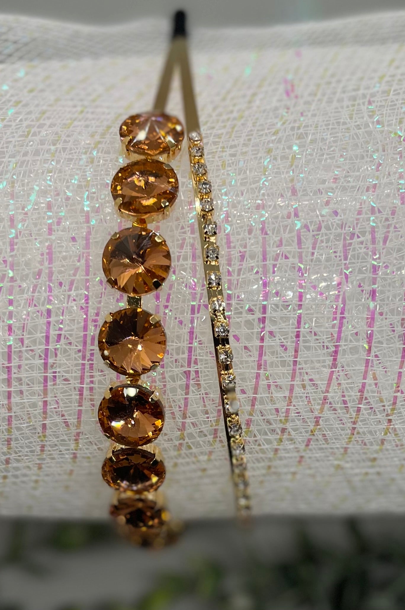 Golden crystal rhinestone luxe headband Elegant formal princess wedding engagement birthday bridesmaid sweet 16 hair accessory