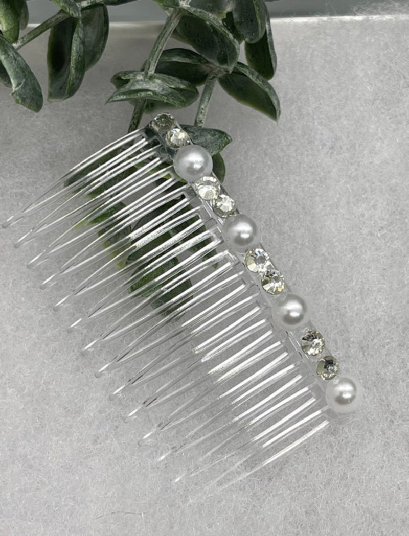 White bridal crystal Rhinestone Pearl hair comb accessory side Comb 3.5” clear plastic side Comb