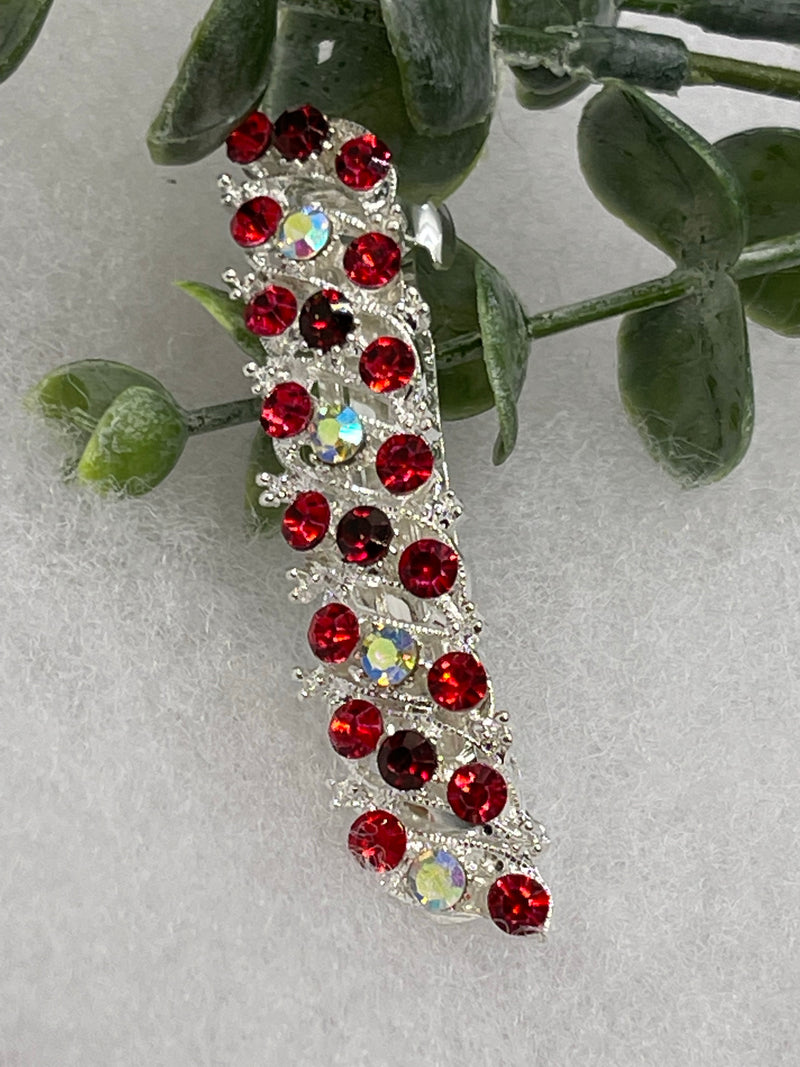 Red Crystal rhinestone barrette silver approximately 3.0” wedding bridal shower engagement formal princess accessory at