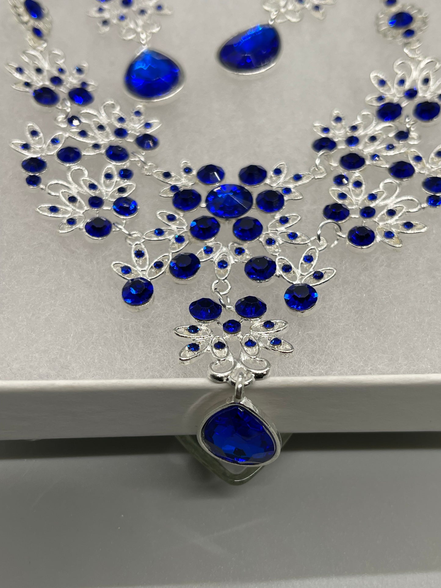Royal Blue crystal Rhinestone necklace earrings set