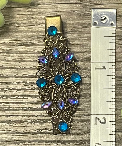 Teal blue crystal antique 2.5” alligator clip hair accessories bridesmaid wedding formal jewelry accessories