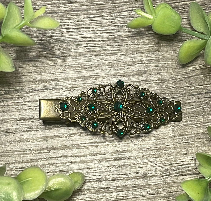 Emerald green antique style hair alligator clip approximately 2,5” long Handmade hair accessory bridal wedding