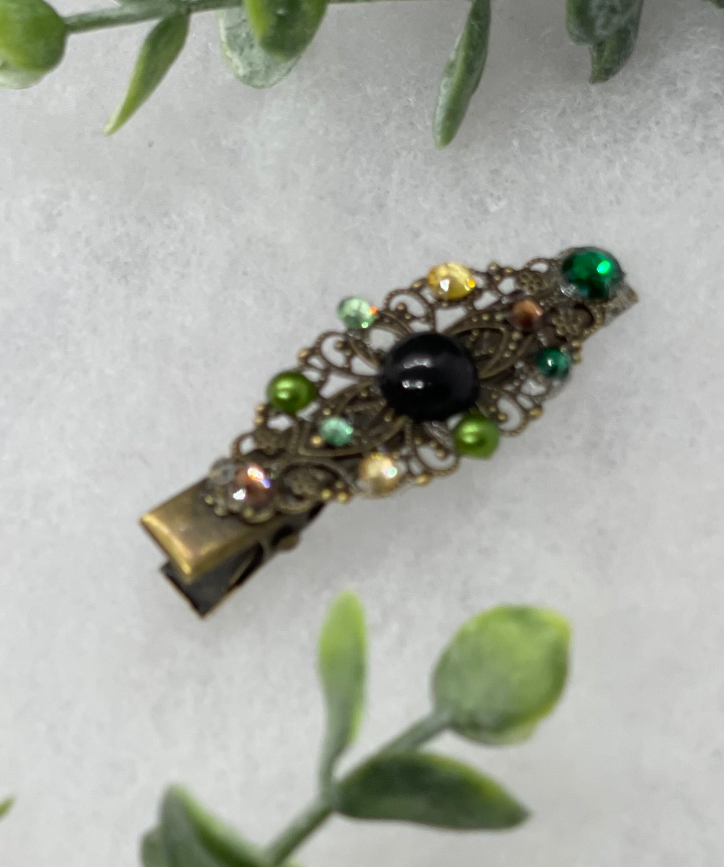 Camouflage  Pearl Crystal vintage antique style leaf hair alligator clip approximately 2.5” long Handmade hair accessory bridal wedding #783