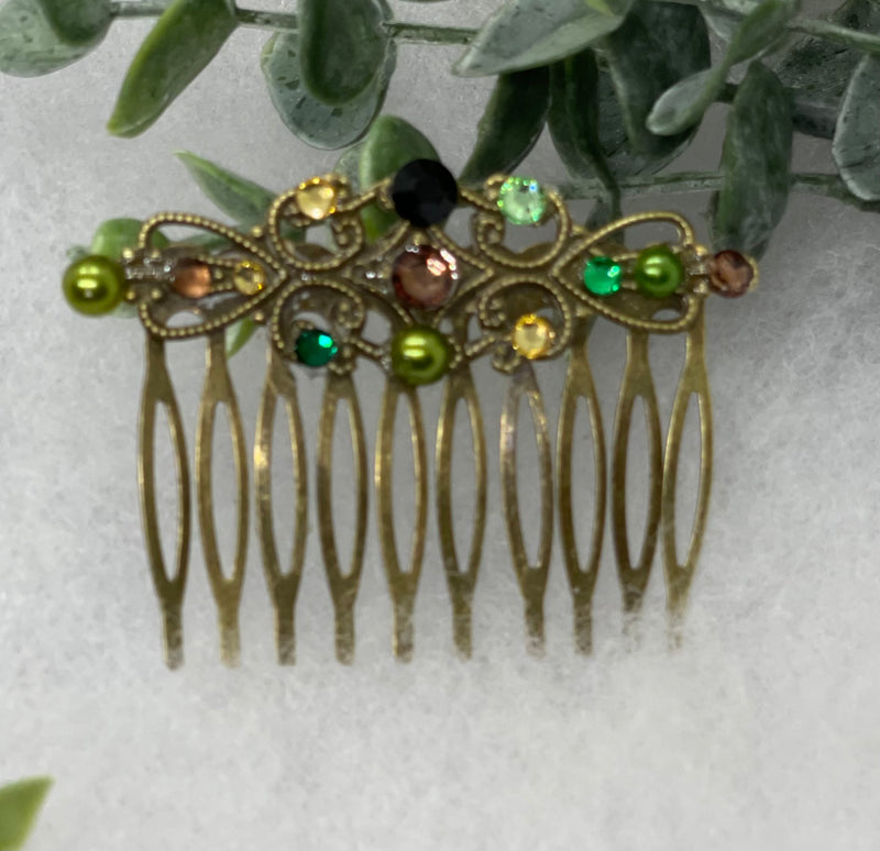 Camouflage crystal rhinestone pearl vintage style antique  hair accessories gift birthday event formal bridesmaid  2.5” Metal side Comb