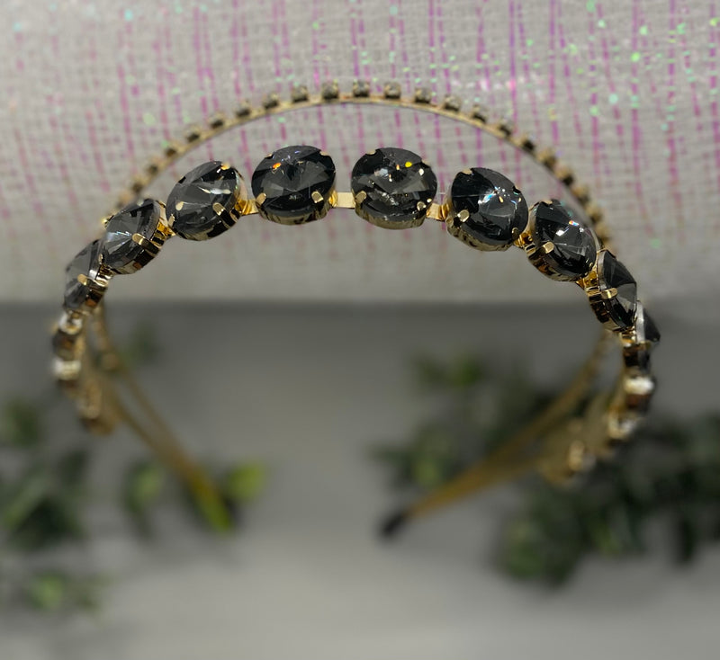 Gray crystal rhinestone luxe headband Elegant formal princess wedding engagement birthday bridesmaid sweet 16 hair accessory