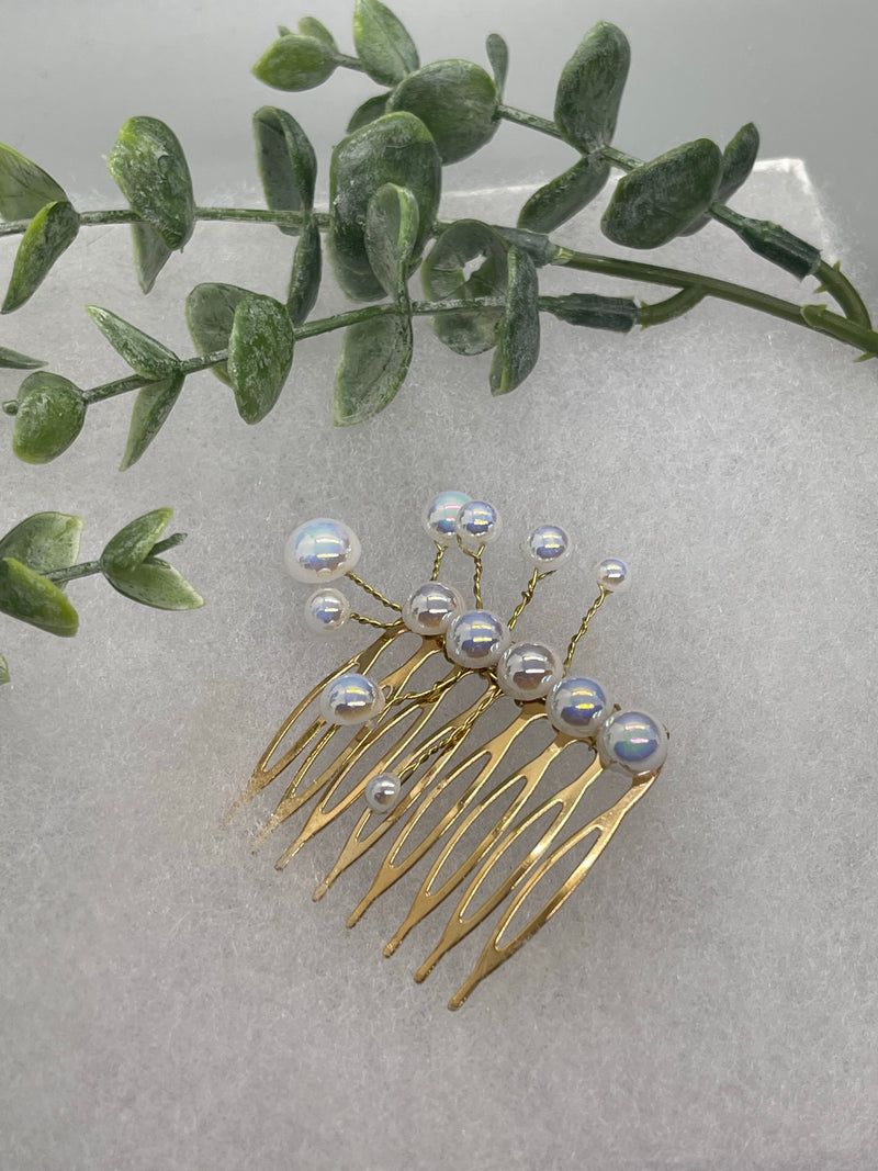 White Pearl small hair vine side comb approximately 2.0” side Comb Gold vintage style bridal Wedding shower