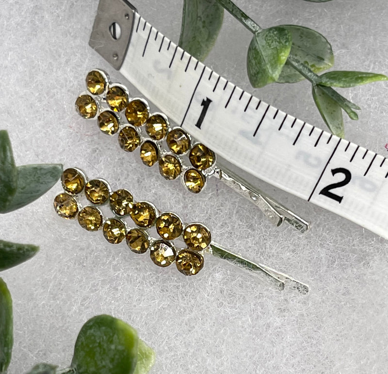 Gold Crystal Rhinestone Bobby pin hair pins set approximately 2.0”  silver tone formal hair accessory gift wedding bridal Hair accessory