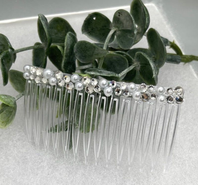 White bridal crystal Rhinestone Pearl hair comb accessory side Comb 3.5” clear plastic side Comb