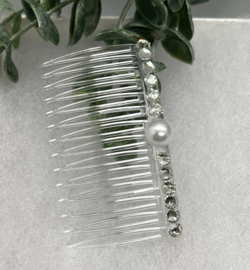 White bridal crystal Rhinestone Pearl hair comb accessory side Comb 3.5” clear plastic side Comb