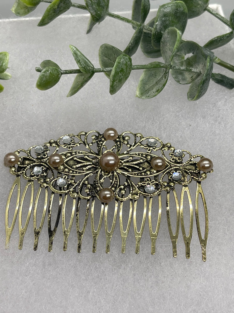 Champagne crystal Pearl vintage style silver tone side comb hair accessory accessories gift birthday event formal bridesmaid wedding