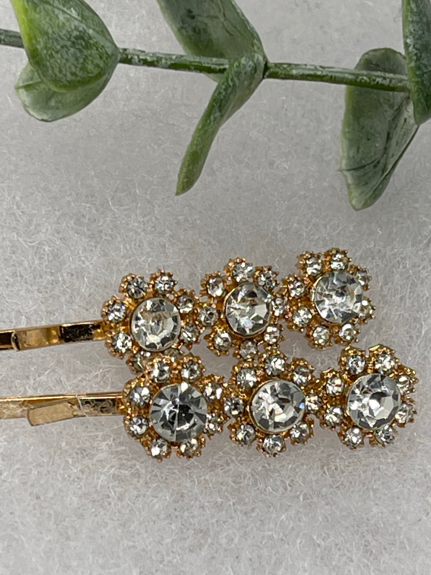 Clear crystal rhinestone approximately 2.0” gold tone hair pins 2 pc set wedding bridal shower engagement formal princess accessory accessories