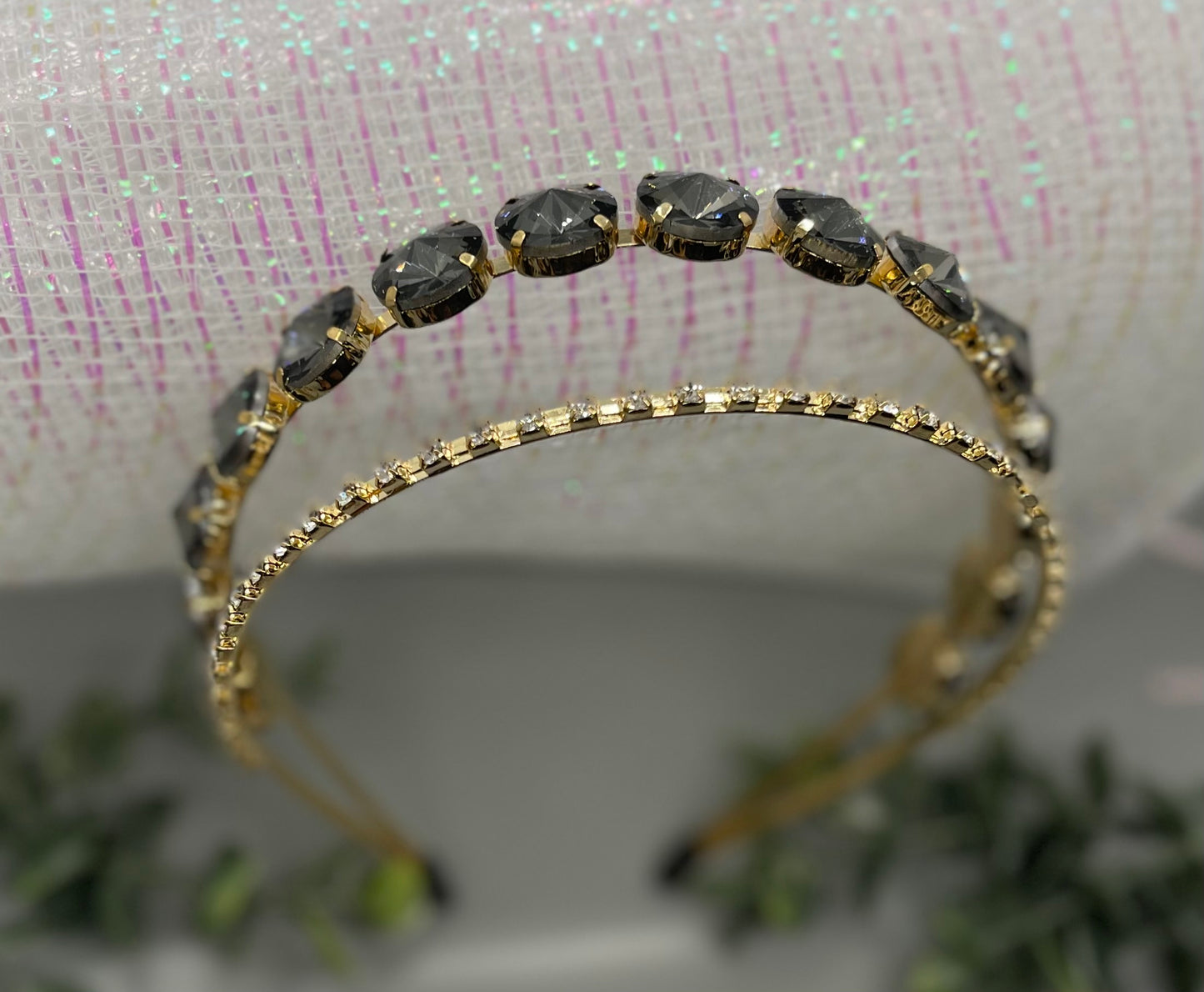 Gray crystal rhinestone luxe headband Elegant formal princess wedding engagement birthday bridesmaid sweet 16 hair accessory