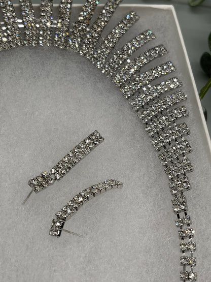 Elegant silver rhinestone crystal necklace earrings set Rhinestone Jewelry Sets earring necklace wedding engagement party