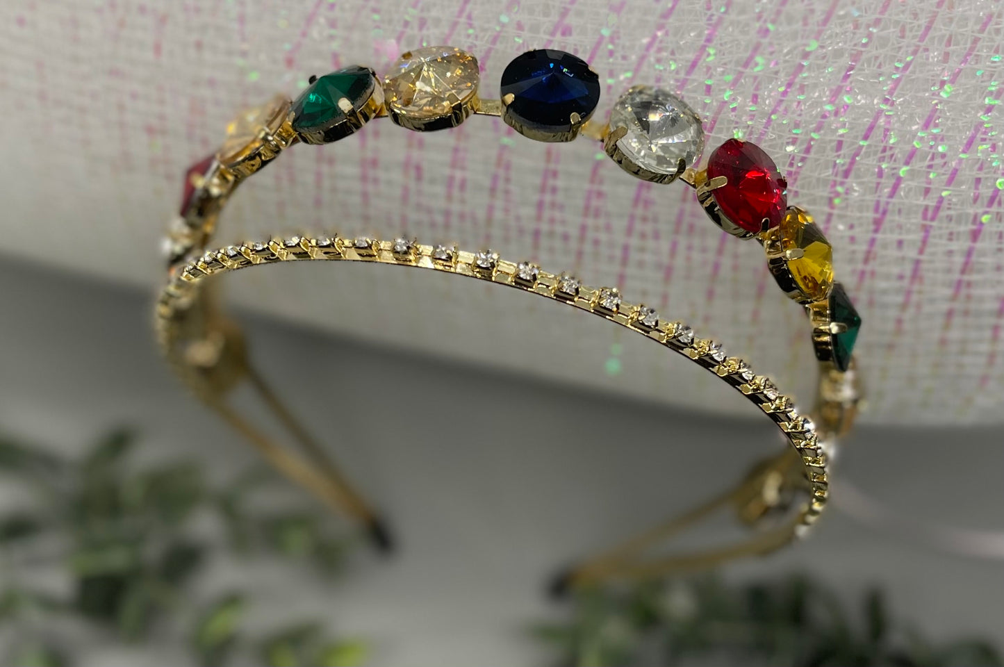 Rainbow crystal rhinestone luxe headband Elegant formal princess wedding engagement birthday bridesmaid