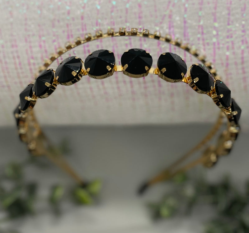 Black crystal rhinestone luxe headband Elegant formal princess wedding engagement birthday bridesmaid sweet 16 hair accessory accessories