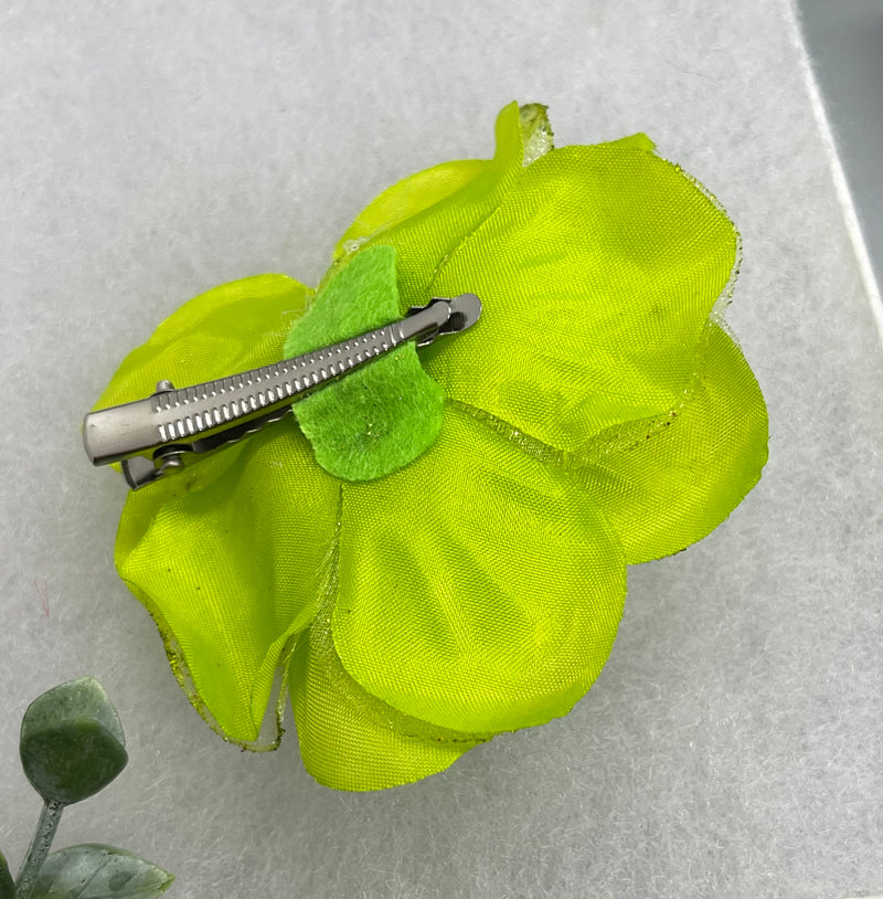 Lime green Rose flower crystal rhinestone embellished alligator clip approximately 3.0” formal hair accessory wedding