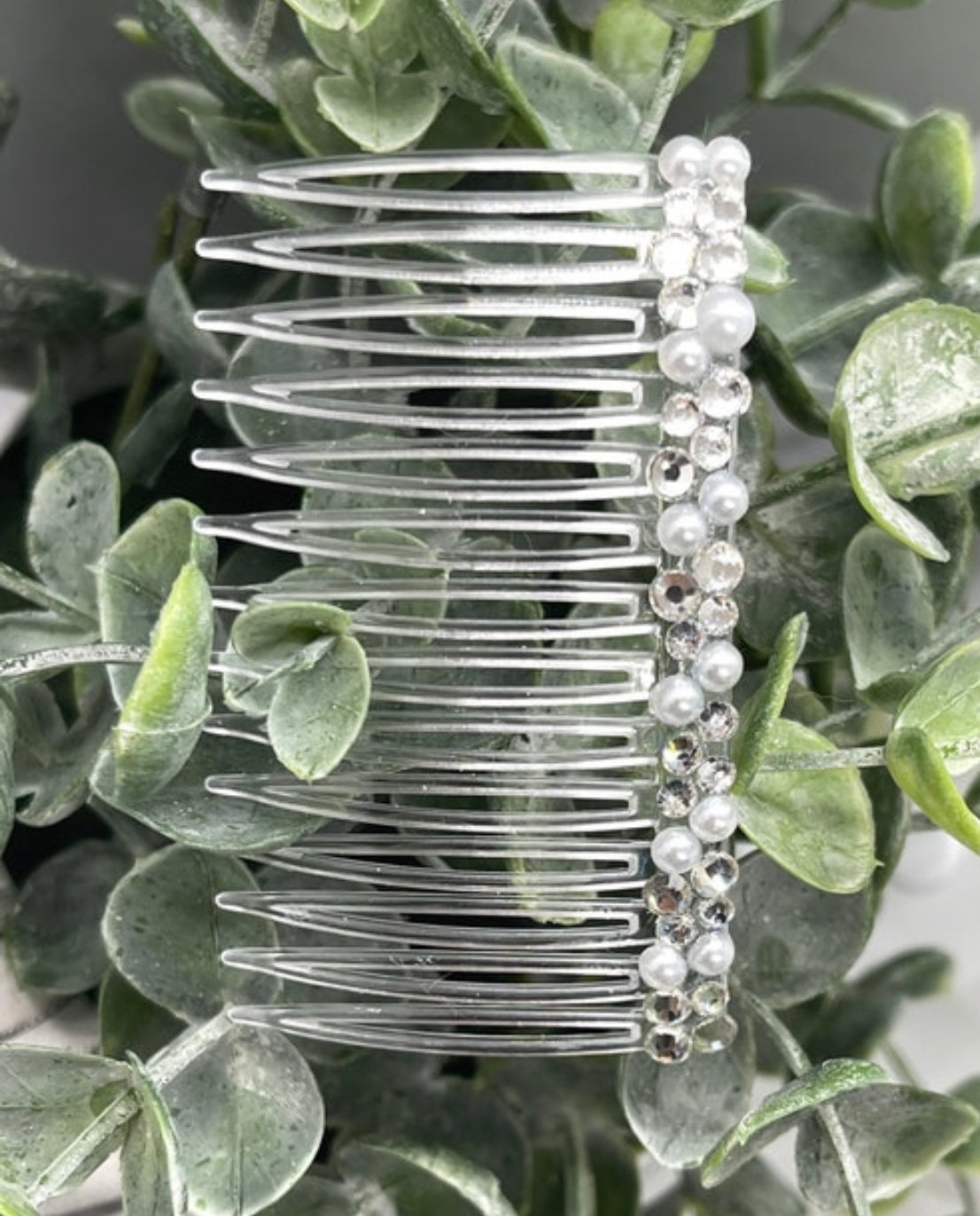 White bridal crystal Rhinestone Pearl hair comb accessory side Comb 3.5” clear plastic side Comb #010