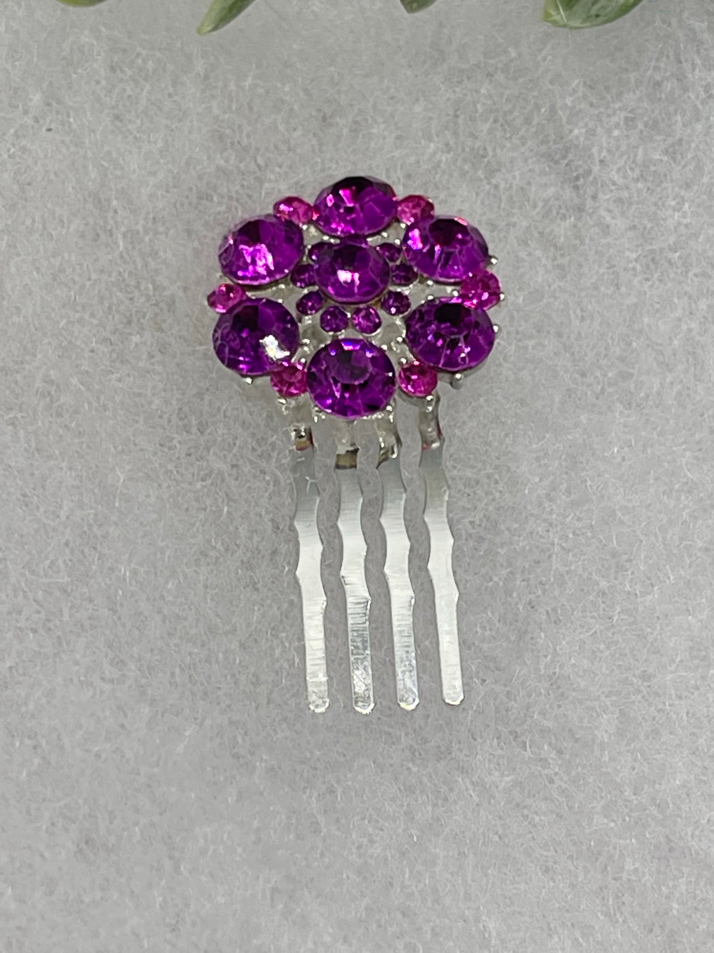Purple crystal rhinestone flower approximately 2.0” hair side comb wedding bridal shower engagement formal princess accessory accessories