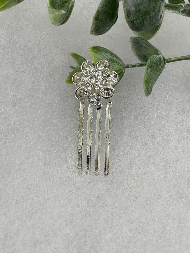 Clear crystal rhinestone flower approximately 2.0” hair side comb wedding bridal shower engagement formal princess accessory accessories