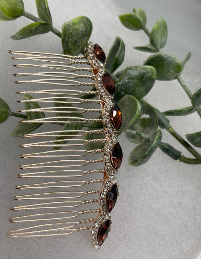 Brown crystal Rhinestone Hair 3.5”Comb Metal Rose Gold wedding hair accessory bride princess shower engagement formal accessory luxe