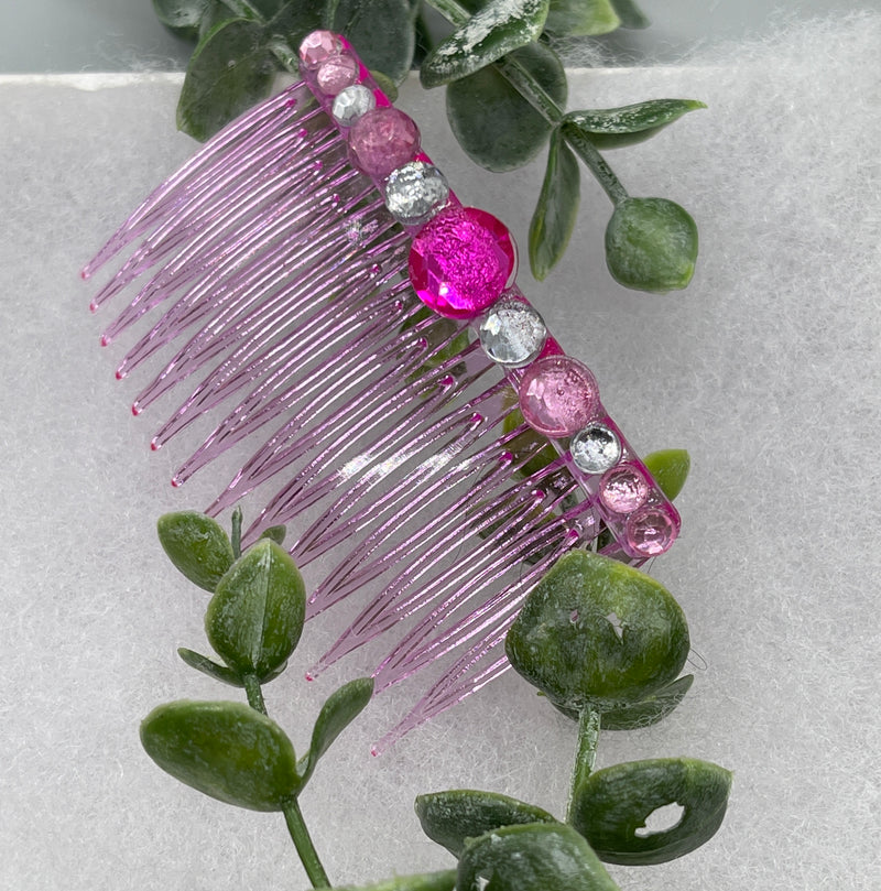 Pink faux crystal side comb 3.0” pink  plastic hair accessory bridal wedding Retro Bridal Party Prom Birthday gifts