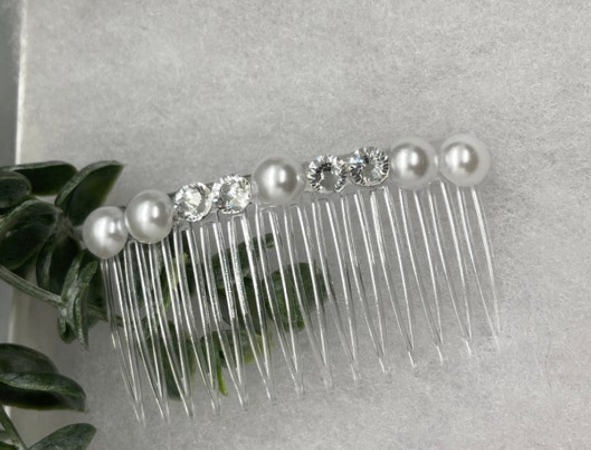 White bridal crystal Rhinestone Pearl hair comb accessory side Comb 3.5” clear plastic side Comb #004