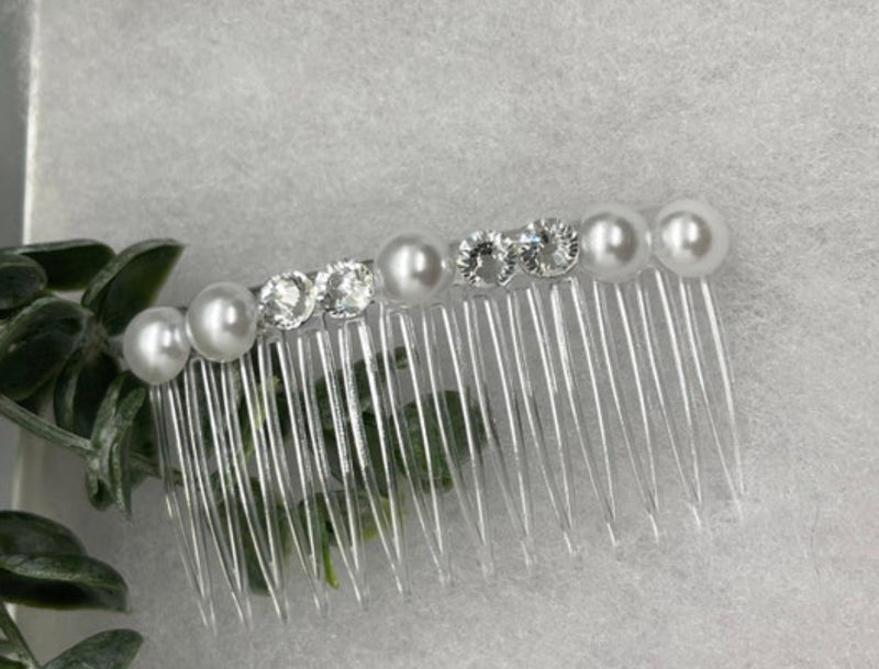 White bridal crystal Rhinestone Pearl hair comb accessory side Comb 3.5” clear plastic side Comb