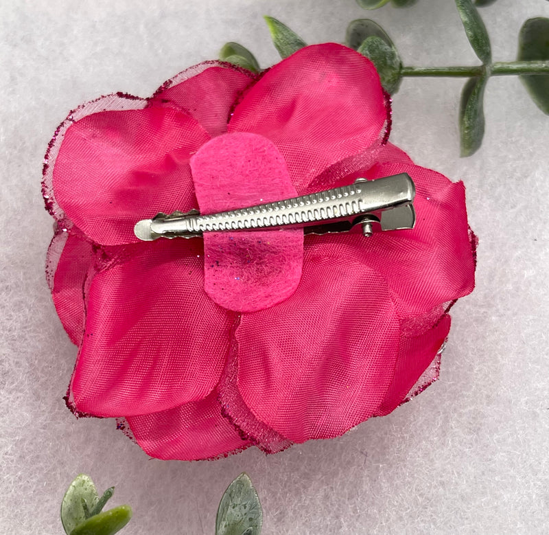 Pink Rose flower crystal rhinestone embellished alligator clip approximately 3.0” formal hair accessory wedding bridal