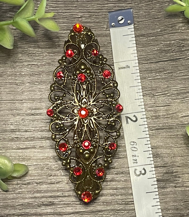 Ruby Red Crystal antique style hair barrette clip approximately 3.5” long Handmade hair accessory bridal wedding