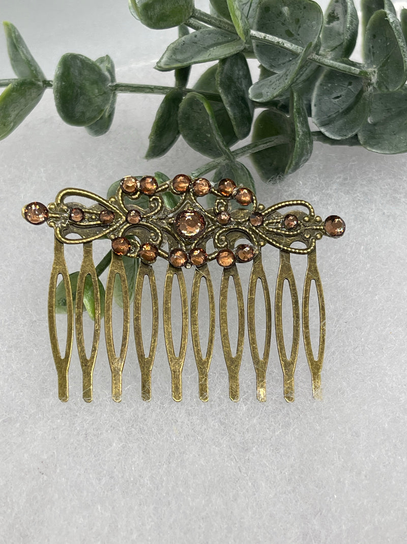 Brown crystal rhinestone 2.5” side Comb Antique vintage style bridal Wedding shower sweet 16 birthday princess bridesmaid hair accessory