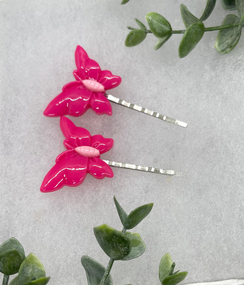 2 pc pink Butterfly hair pins approximately 2.0”silver tone formal hair accessory gift wedding bridal Hair accessory