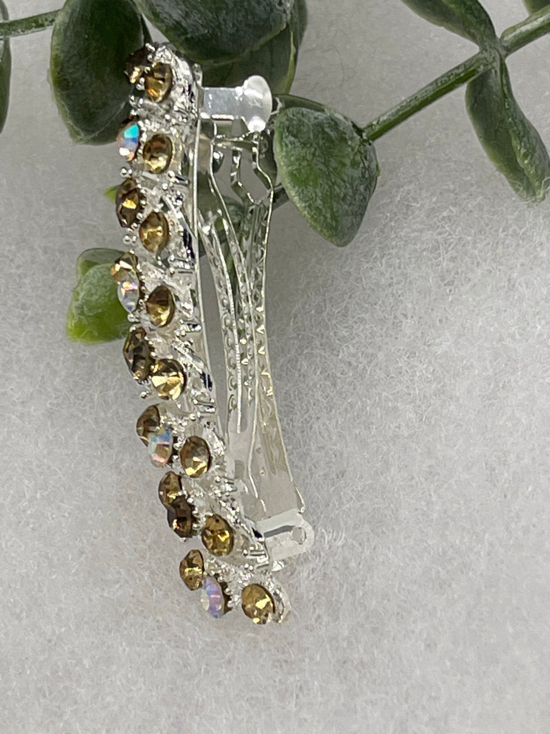 Gold Crystal rhinestone barrette silver approximately 3.0” wedding bridal shower engagement formal princess accessory at