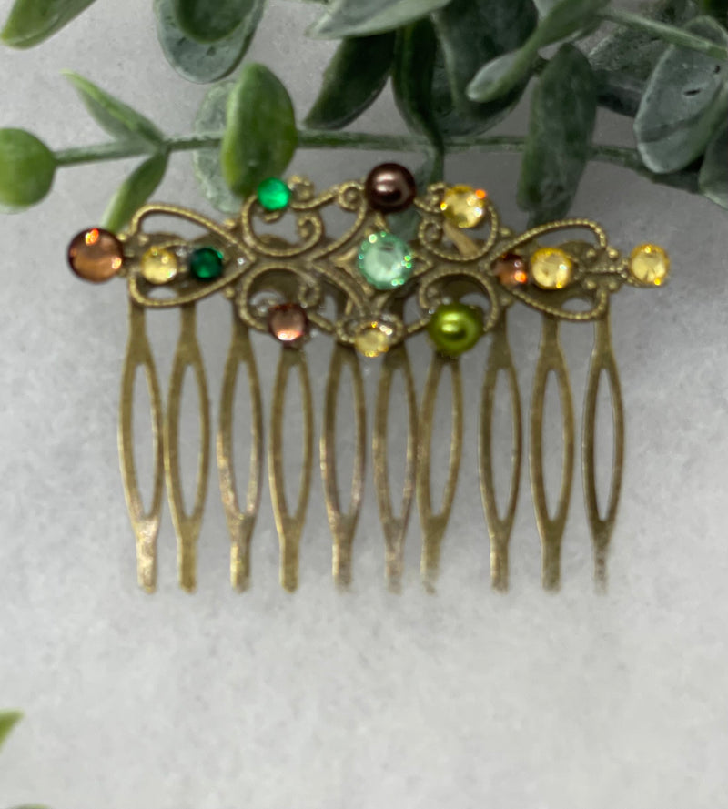 Camouflage crystal rhinestone pearl vintage style antique  hair accessories gift birthday event formal bridesmaid  2.5” Metal side Comb