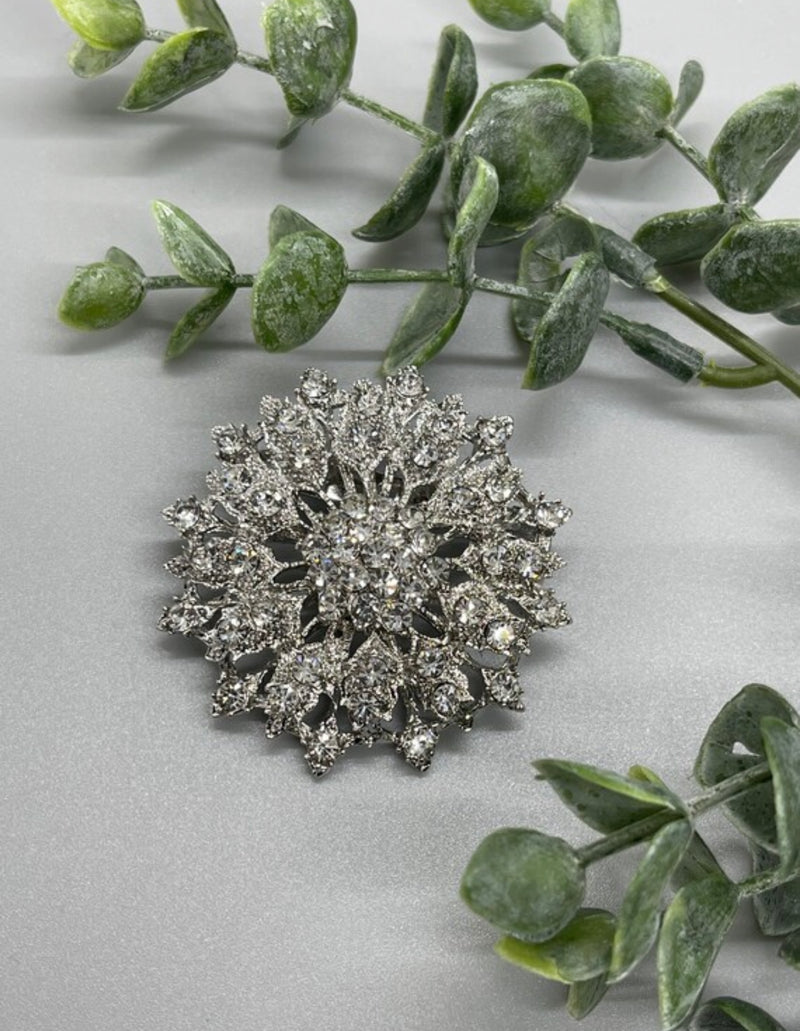 Luxe Crystal Brooch Rhinestone Flower plumbum silver plated for woman with rhinestone nickel lead cadmium free 54x20mm gift scarf accessory