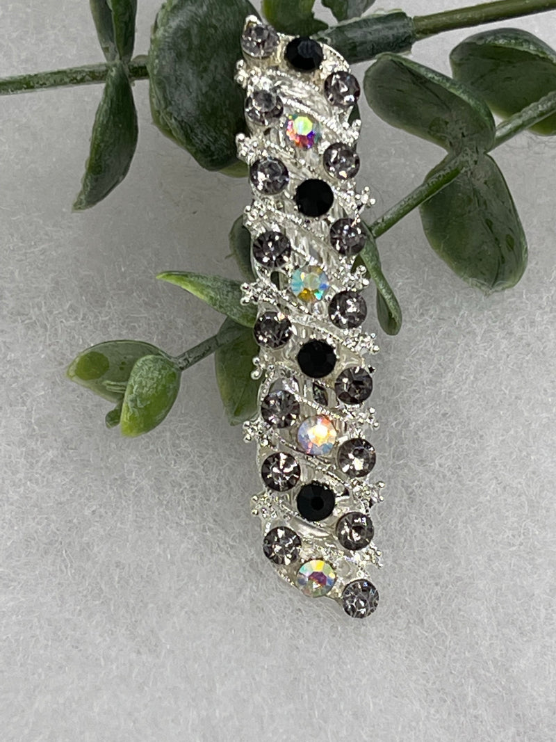 Black Crystal rhinestone barrette approximately 3.0” wedding bridal shower engagement formal princess accessory at