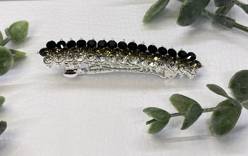 Black Crystal rhinestone barrette approximately 3.0” silver tone formal hair accessories gift wedding bridesmaid