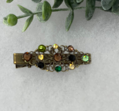 Camouflage  Pearl Crystal vintage antique style leaf hair alligator clip approximately 2.5” long Handmade hair accessory bridal wedding #790