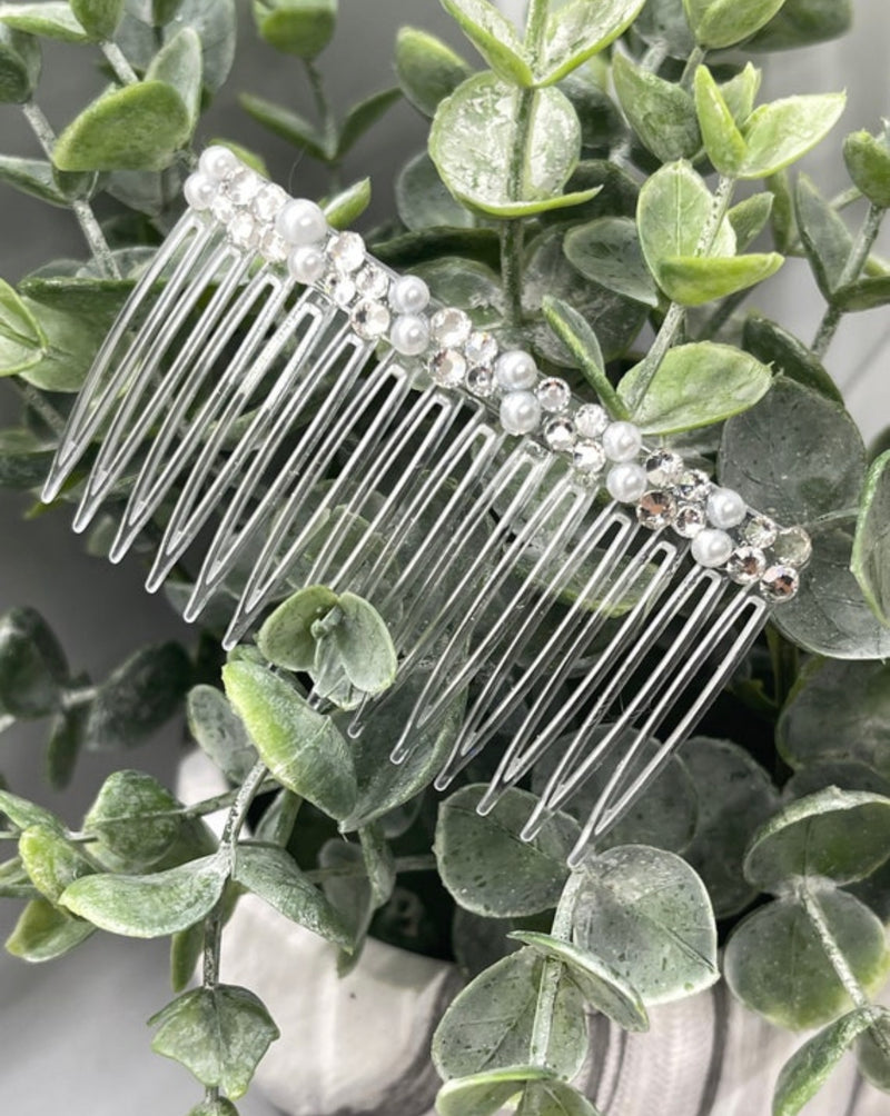 White bridal crystal Rhinestone Pearl hair comb accessory side Comb 3.5” clear plastic side Comb