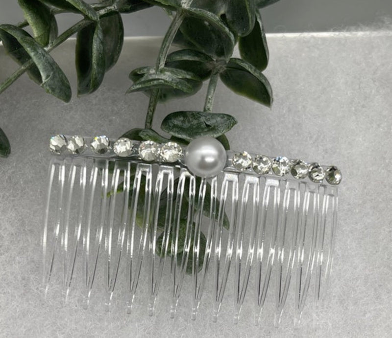 White bridal crystal Rhinestone Pearl hair comb accessory side Comb 3.5” clear plastic side Comb