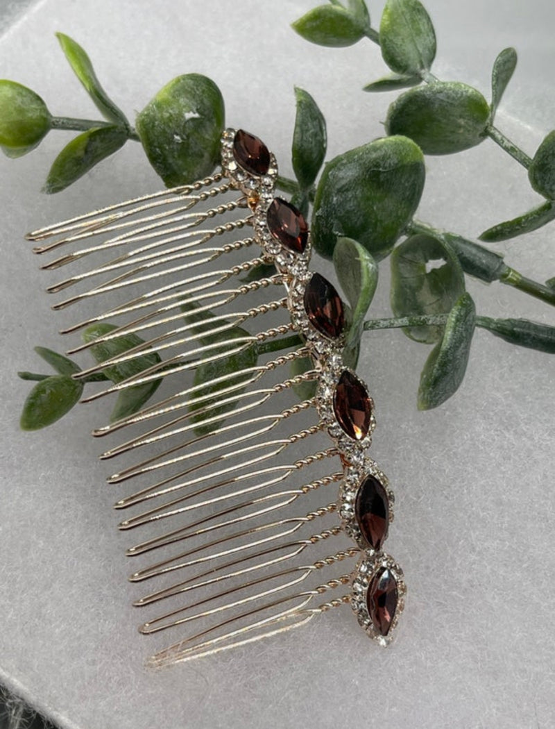 Brown crystal Rhinestone Hair 3.5”Comb Metal Rose Gold wedding hair accessory bride princess shower engagement formal accessory luxe