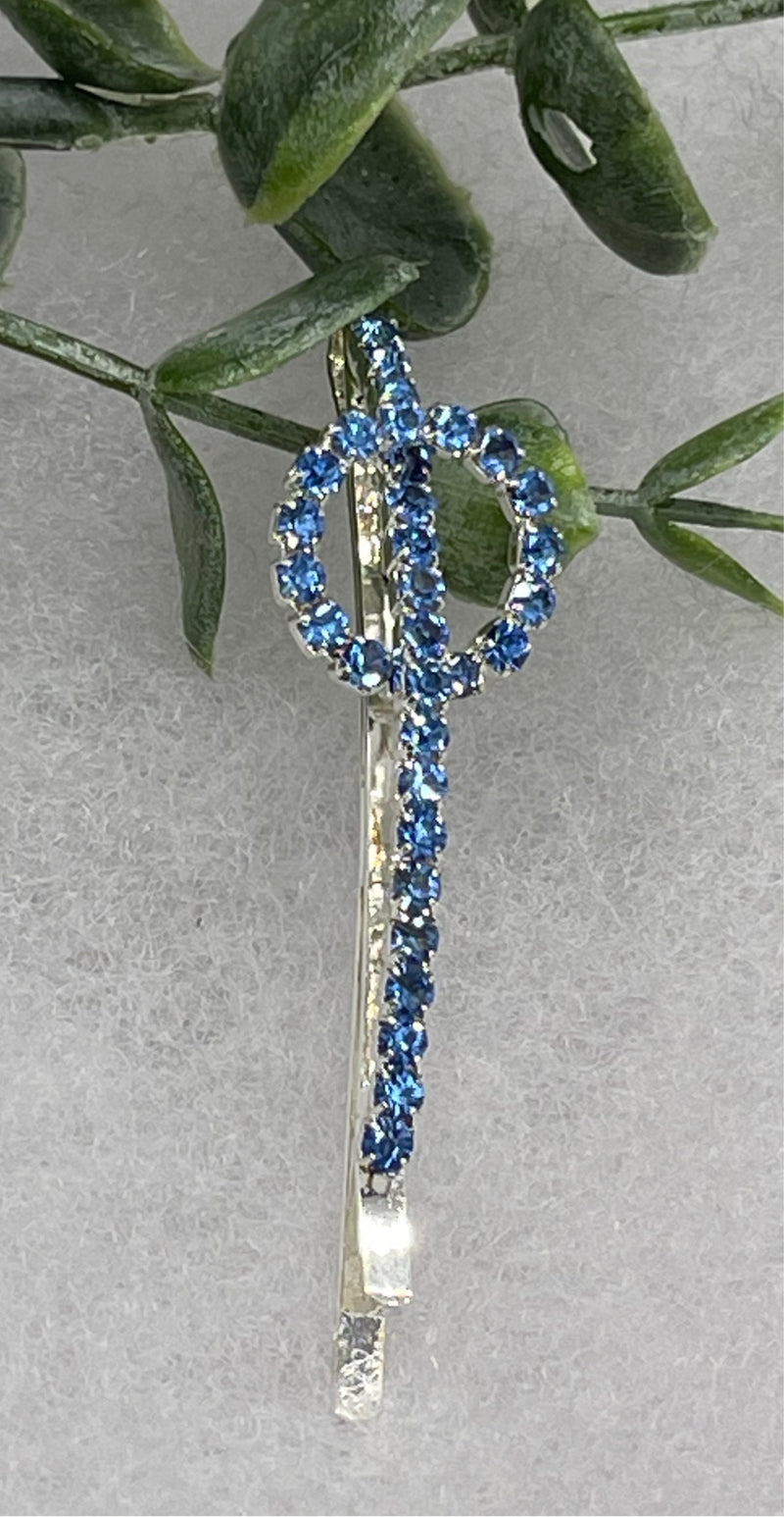 Blue Crystal Rhinestone hair pin silver tone  2.5 ” bridesmaid wedding formal princess accessory accessories