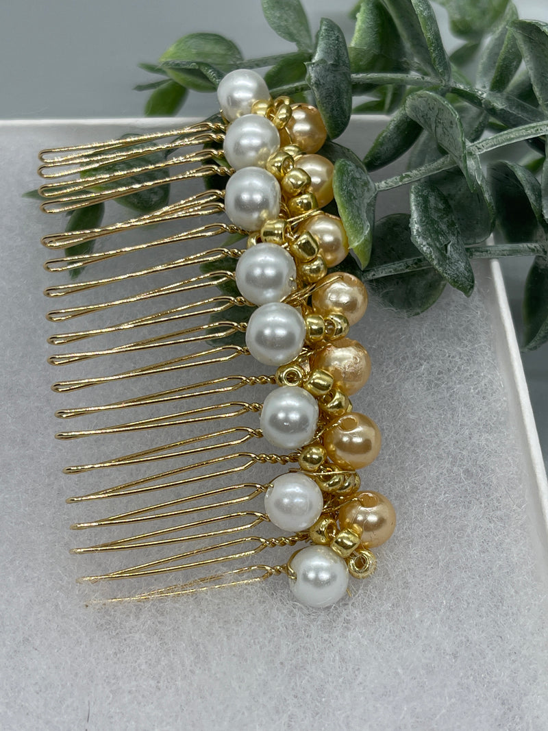 Peach  gold beaded side Comb 3.5” gold Metal hair Accessories bridesmaid birthday princess wedding gift handmade accessories