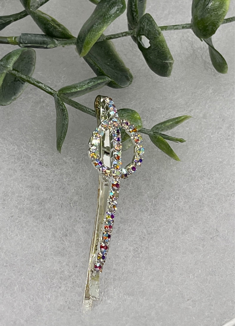 Iridescent Crystal Rhinestone hair pin silver tone approx 2.5” bridesmaid wedding formal princess accessory accessories