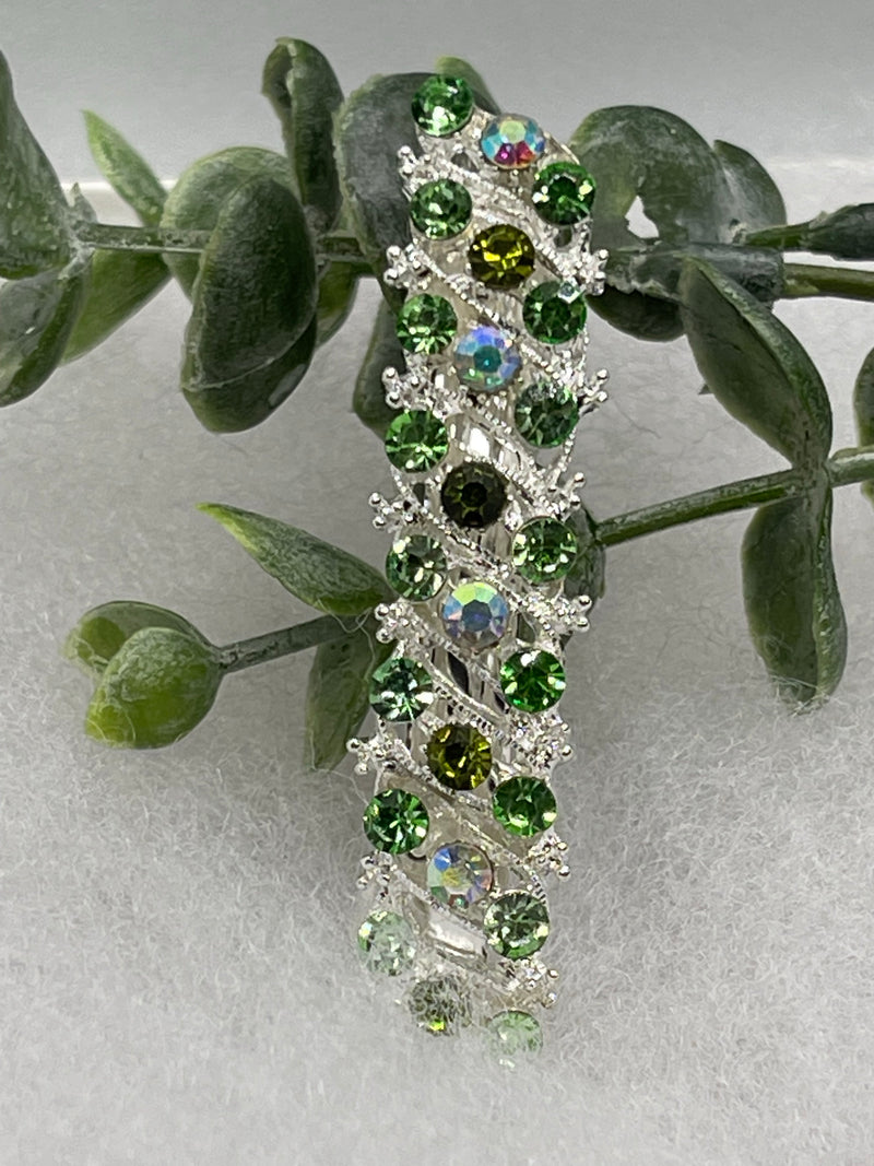 Green Crystal rhinestone barrette approximately 3.0” wedding bridal shower engagement formal princess accessory at