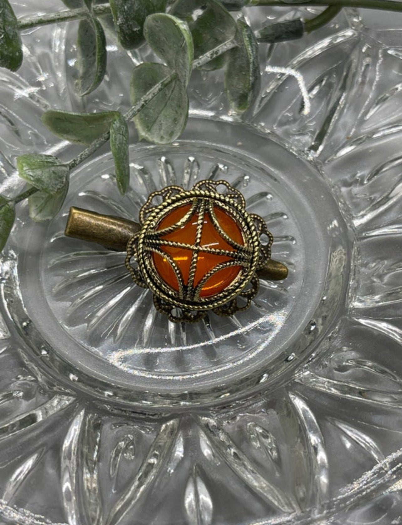 Orange  Dome Crystal Rhinestone vintage Style 2.0” Long hair accessory alligator clip bridal wedding formal princess hair accessory accessories