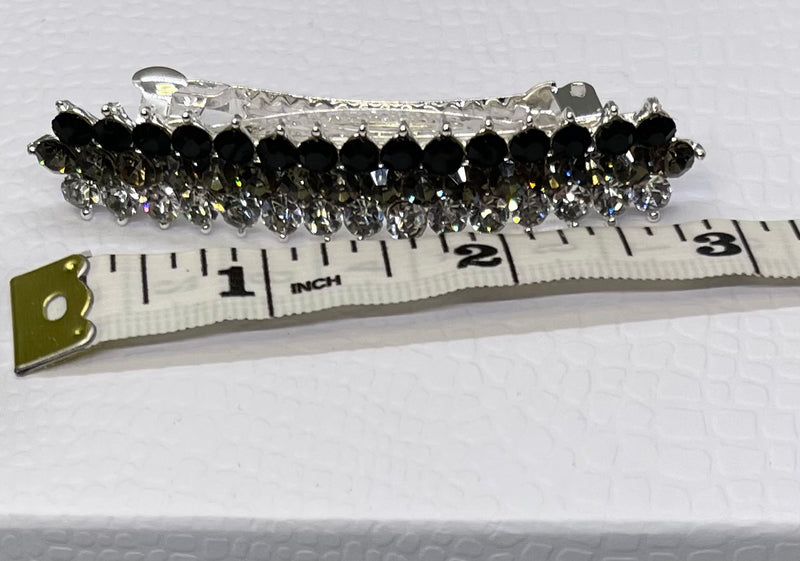 Black Crystal rhinestone barrette approximately 3.0” silver tone formal hair accessories gift wedding bridesmaid