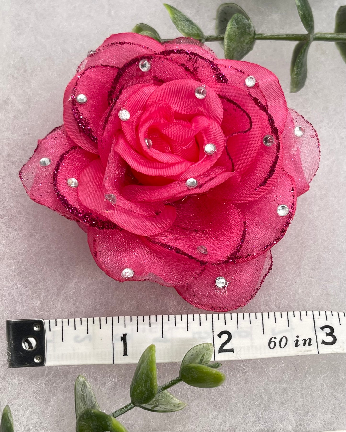 Pink Rose flower crystal rhinestone embellished alligator clip approximately 3.0” formal hair accessory wedding bridal