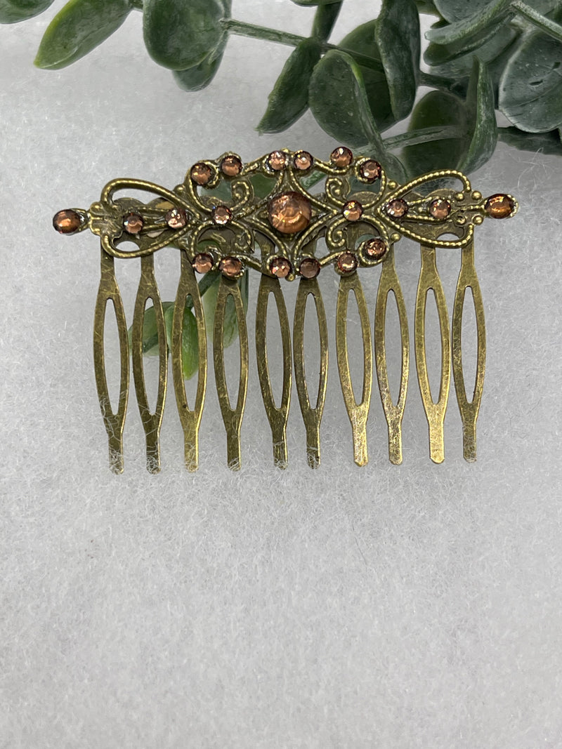 Brown crystal rhinestone 2.5” side Comb Antique vintage style bridal Wedding shower sweet 16 birthday princess bridesmaid hair accessory