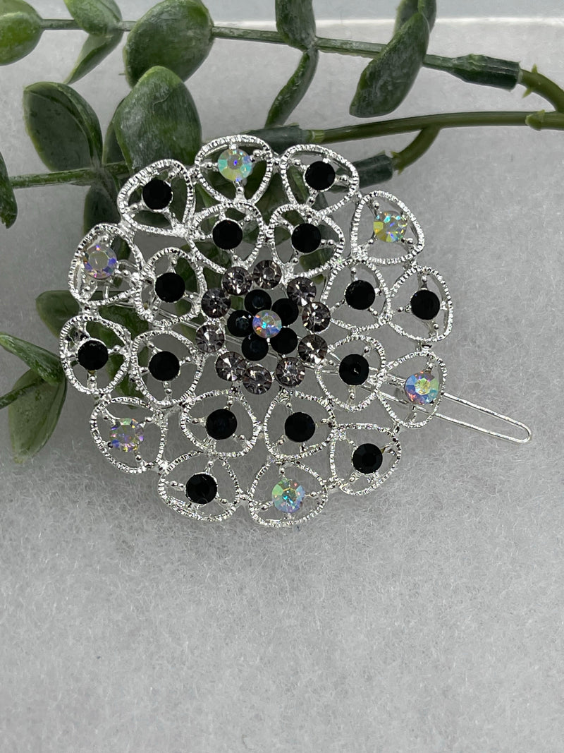 Black Crystal rhinestone hair clip approximately 2.0” wedding bridal shower engagement formal princess accessory