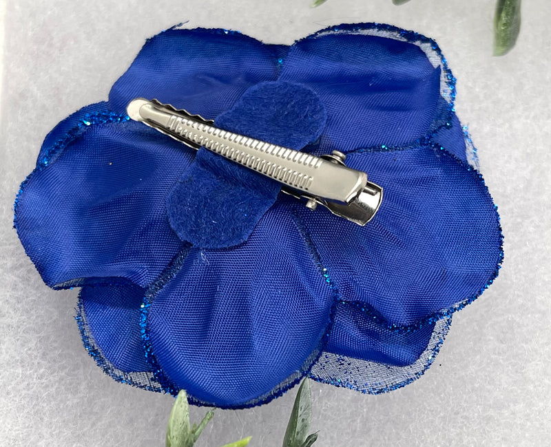 Blue Rose flower crystal rhinestone embellished alligator clip approximately 3.0” formal hair accessory wedding bridal